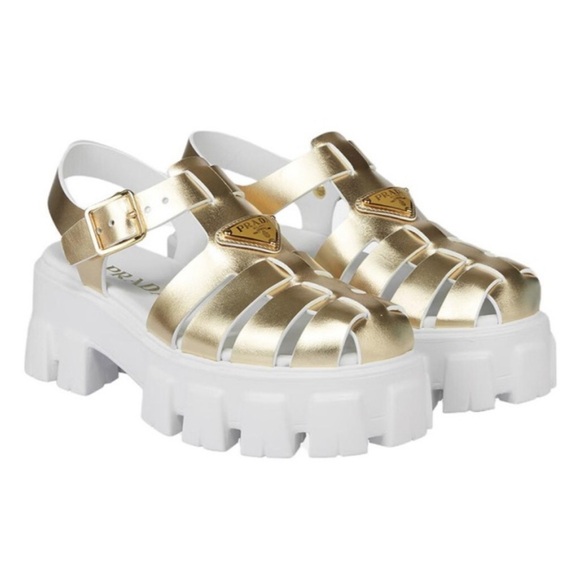 Prada Shoes - Prada Gold and White Sandals